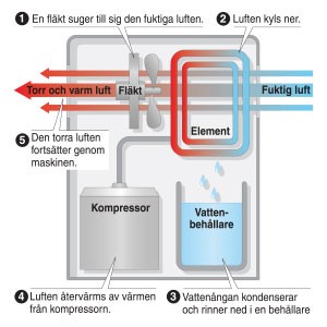 Kondenseringsavfuktare energieffektiv avfuktare för uppvärmda utrymmen