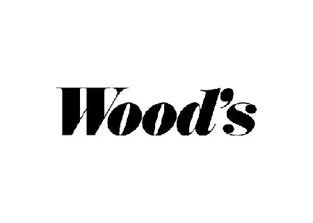 Woods logo Woods logga i svart mot vit bakgrund.